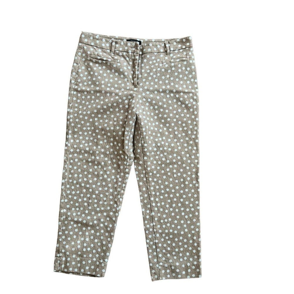 Ann Taylor Ankle Pants in Tan  with White Polka Dots Curvy Fit Size 10.